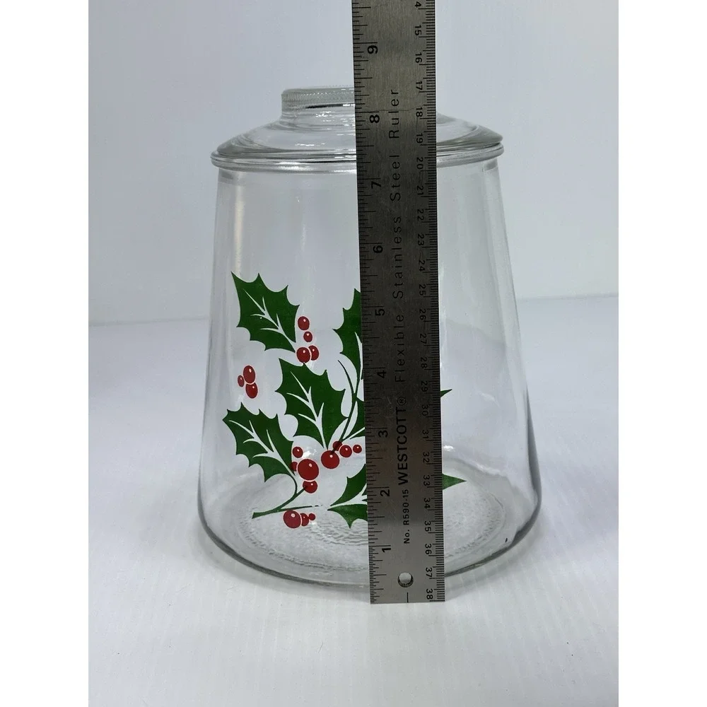 Vintage‎ Bartlett Collins Glass Cookie Jar Red Holly Berry Christmas Holiday